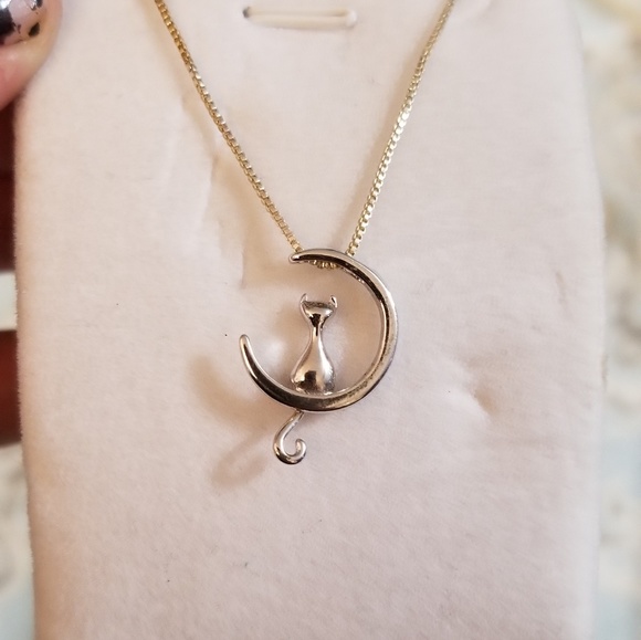 925 Silver Moon Cat Necklace - Picture 3 of 4